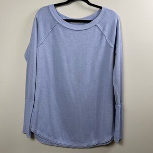 Free People We The Free Women’s Waffle Knit Long Sleeve Shirt, Blue, Medium